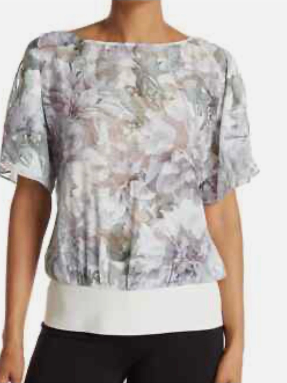 Ted Baker London Clove burnout blouse size 12 grey, white dahlia floral